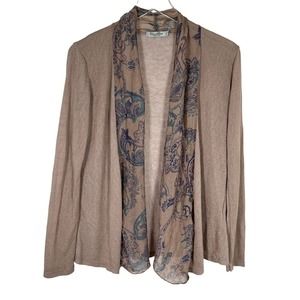 Elena Baldi Women's Shawl Collar Open Cardigan Sweater S Taupe Long Sleeve Boho